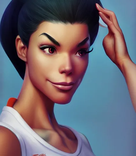 Prompt: beautiful portrait of a gorgeous personal trainer who looks like Maxine from Goofy movie , character design by charlie bowater, ross tran, artgerm, and makoto shinkai, detailed, soft lighting, rendered in octane