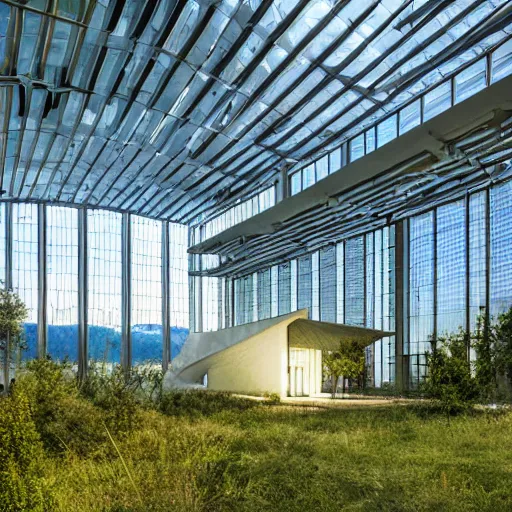 Prompt: solarpunk chapel building, high tech futuristic gothic, in nature with nothing else around, beautiful ambient lighting, forest and mountains and beams of light, realistic photo