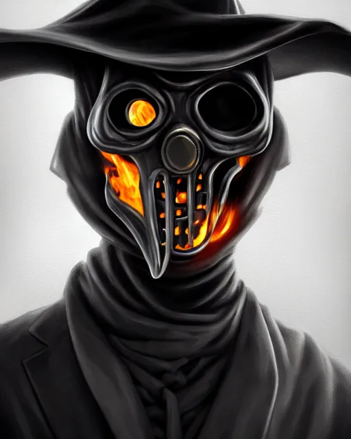 Image similar to a very elegant beautiful outstanding oil painting of a plague doctor as ghost rider, plague doctor mask burnt off, skull showing, 4 k, unreal engine 5, digital art, dramatic lighting, artstation