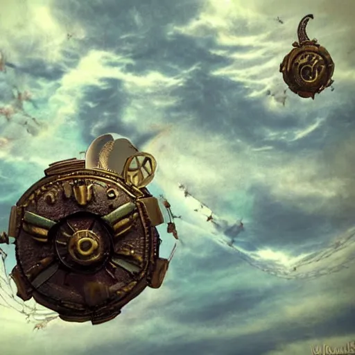 Image similar to flying city in a bronze flower, sky, steampunk!!!, fantasy art, steampunk, masterpiece, octane