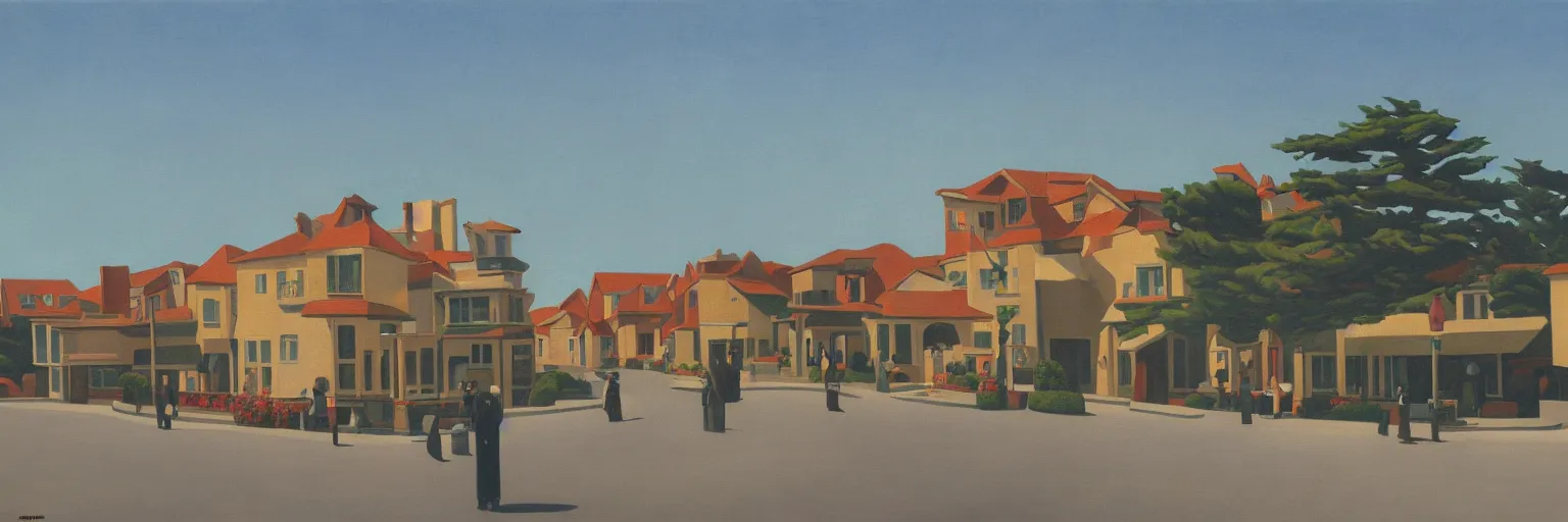 Prompt: Carmel-by-the-Sea cityscape oil painting magritte