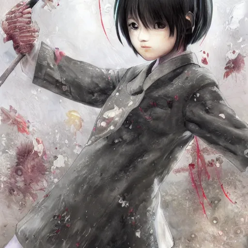 Image similar to dynamic composition, motion, ultra-detailed, incredibly detailed, a lot of details, amazing fine details and brush strokes, colorful and grayish palette, smooth, HD semirealistic anime CG concept art digital painting, watercolor oil painting of a Japanese schoolgirl Lain Iwakura, GITS, by a Chinese artist at ArtStation, by Huang Guangjian, Fenghua Zhong, Ruan Jia, Xin Jin and Wei Chang. Realistic artwork of a Chinese videogame, gradients, gentle an harmonic grayish colors.