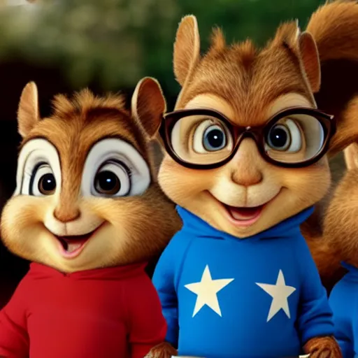 Prompt: alvin and the chipmunks live action, modern united states propaganda video