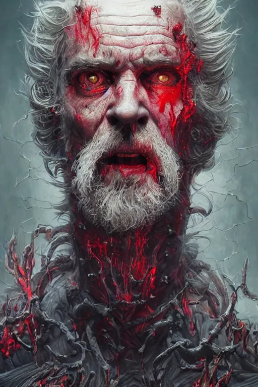 Prompt: realistic portrait of beautifully crystalized and detailed portrait of a zombie old man, matte painting of cinematic movie scene red dragon, horror, created by gustave dore and greg rutkowski, high detailed, smooth draw, synthwave neon retro, intricate, realistic proportions, dramatic lighting, trending on artstation.