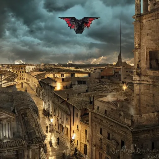 Prompt: the monumental city of caceres with a dragon flying over it, dramatic lighting, cinematic, extremly high detail, photorealistic, cinematic lighting, post processed, concept art, artstation, matte painting, style by greg rutkowsky - 1 0 2 4