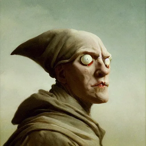 Image similar to pale man wearing dark cloak, portrait, funny artwork, close shot, round face, fantasy artwork, dnd, by karl spitzweg, whimsical