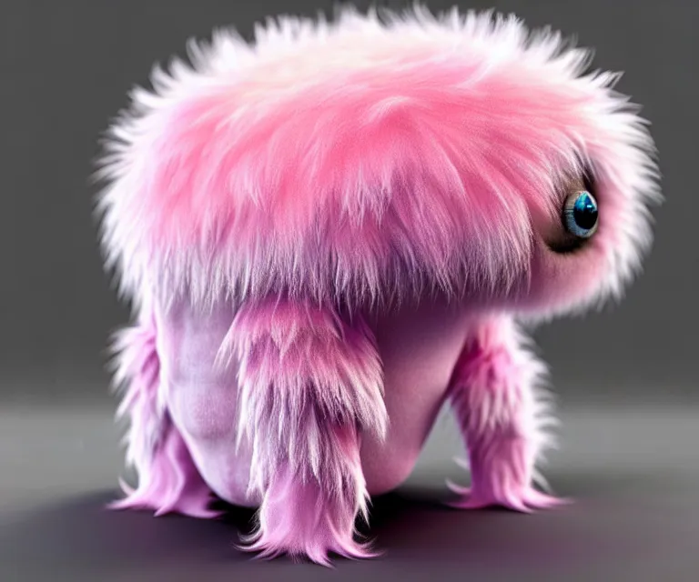 Prompt: high quality 3 d render hyperrealist very cute small tardiradiant, plush mascot, spiky fluffy smooth hair, photo from the side, pink fluffy fur,, fractal veins. cyborg, 1 5 0 mm, beautiful natural soft light, rim light, vray, smooth background, artstation, ultra detailed