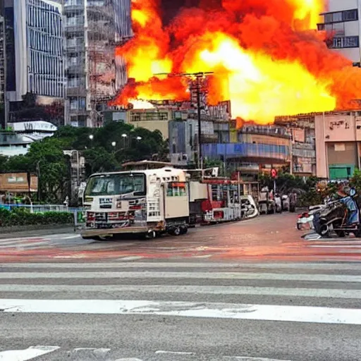 Prompt: a big explosion in the city of taiwan