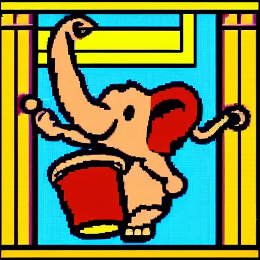 Image similar to a elephant playing drums, sega genesis game