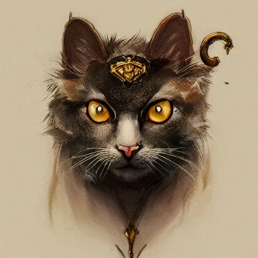 Image similar to A heraldic prince kitty cat with big cute eyes, D&D, fantasy, intricate, cinematic lighting, highly detailed, digital painting, artstation, concept art, smooth, sharp focus, illustration, art by Akihiko Yoshida, Greg Rutkowski and Alphonse Mucha