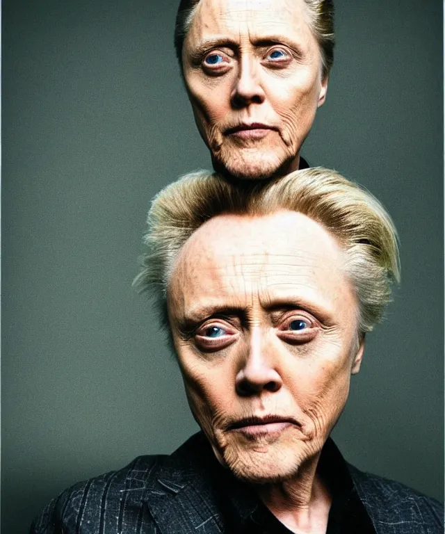 Image similar to a color photograph of christopher walken, by annie leibovitz and thomas ruff, platinum blond, intense, bold, exaggerated, overblown, ultra sharp, extra details, ultra high quality, trending on pinteresst