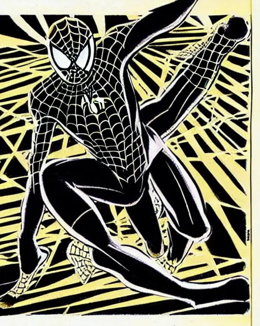 Image similar to sketch of a gold and black spider - man by steve ditko