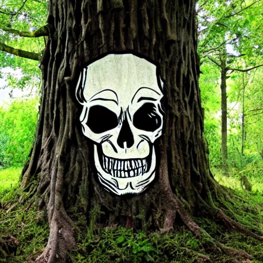 Prompt: a weeping skull tree