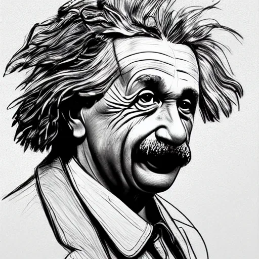 Image similar to a realistic yet scraggly portrait sketch of the side profile of albert einstein, trending on artstation, intricate details, in the style of frank auerbach, in the style of sergio aragones, in the style of martin ansin, in the style of david aja, in the style of mattias adolfsson