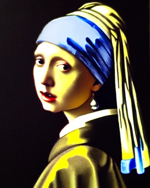 Image similar to darth vader looking over his shoulder, portrait in the style of girl with a pearl earring by johannes vermeer, high quality oil painting, highly detailed