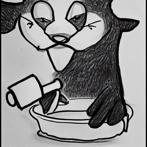 Image similar to poor kids drawing of a cat drinking milk