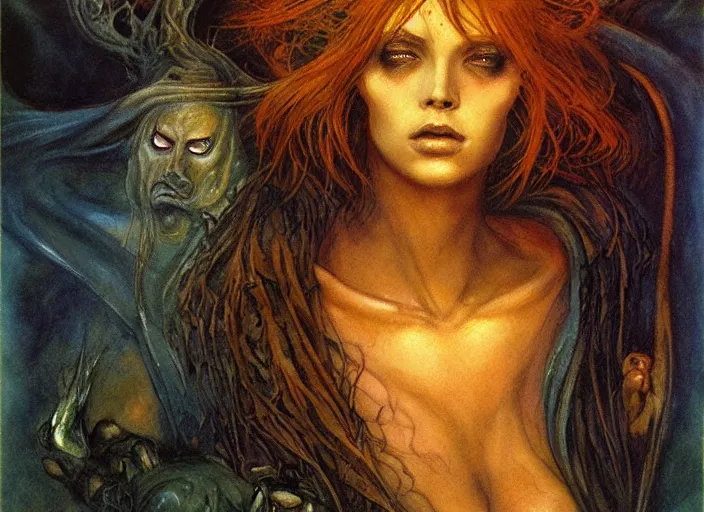 Prompt: portrait of diety of flame, beautiful! coherent! by brom, by brian froud, deep color, strong line, high contrast