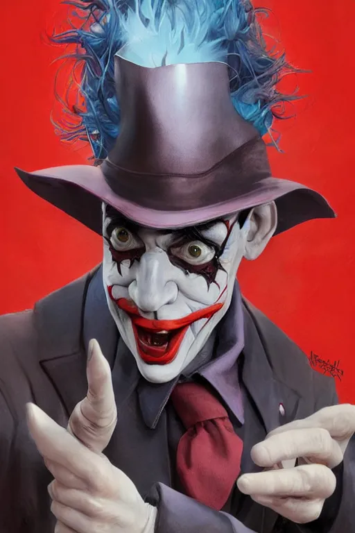 Image similar to jean - luc melenchon as a joker, realistic, high definition, 4 k, shimmering color, hyper detailed, art of greg rutkowski and magali villeneuve and artgerm