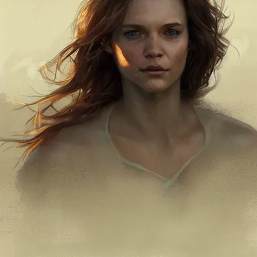 Image similar to A beautiful woman walking on the beach towards the viewer, high detail, 8K illustration, dynamic lighting, concept art, beautiful facial features, long hair, blue eyes sunny, art by Leesha Hannigan and Greg Rutkowski,