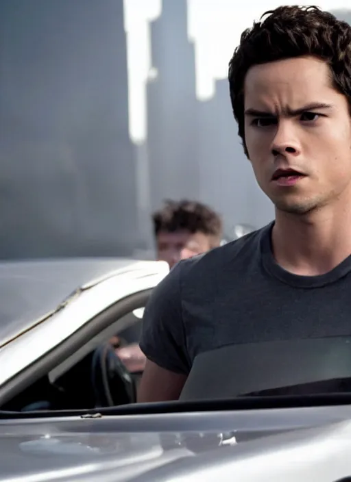 Prompt: film still of Dylan O'Brien as Brian O'Conner in Fast & Furious, 4k