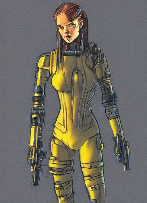 Image similar to menacing cyberpunk mercenary with robotic blade arms in military vest and jumpsuit. dystopian. portrait by stonehouse and mœbius and will eisner and gil elvgren and pixar. realistic proportions. cyberpunk 2 0 7 7, apex, blade runner 2 0 4 9 concept art. cel shading. attractive face. thick lines.