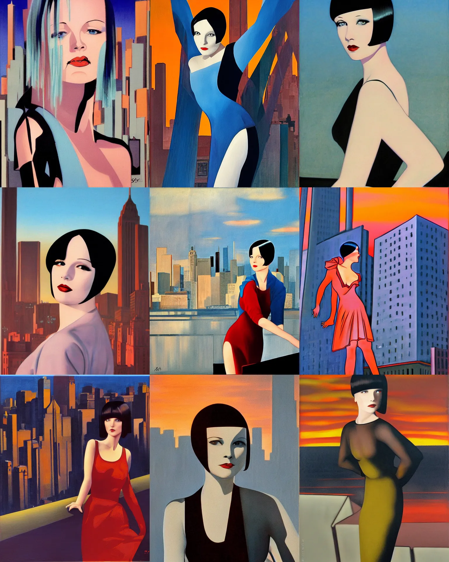 Prompt: mary louise brooks, dramatic light, city background, sunset, high contrast, sharp, painted by stanley lau,, painted by stanley artgerm,, painted by patrick nagel