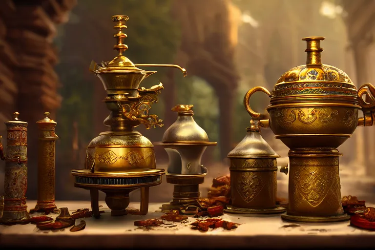 Image similar to a very detailed concept art of fantasy samovar, trending on artstation, digital art, 4 k, hyper realistic, octane render, sharp focus