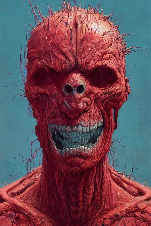 Image similar to Spirit of rage, face distorted by anger, red, disco elysium, highly detailed, digital painting, artstation, concept art, smooth, illustration, art by Wayne Barlowe and Zdislav Beksinski and Francis Bacon