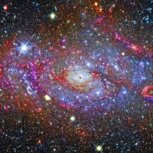 Prompt: a vibrant stretch of galaxies with a colorful milky way