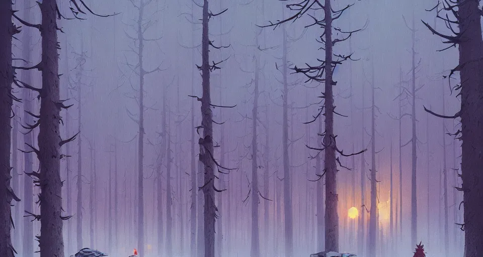 Image similar to An enchanted forest, by simon stalenhag