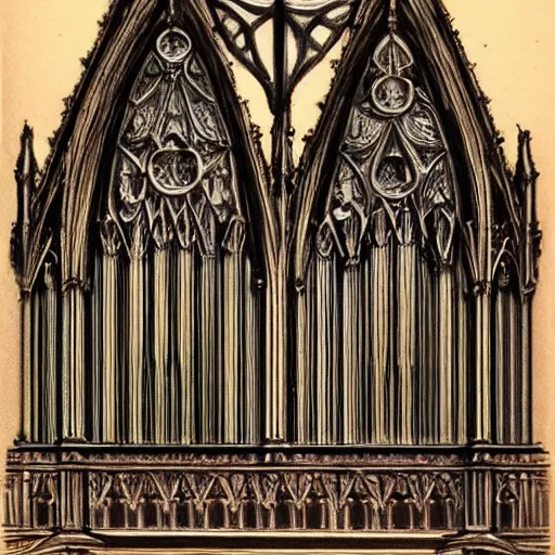 Image similar to ornate gothic organ console, designed by alan lee and john howe, detailed color concept art sketch