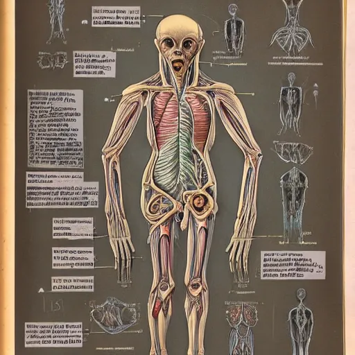 Image similar to an alien species, anatomical diagram, labeled body parts, from All Tommorrows, by C.M. Kösemen