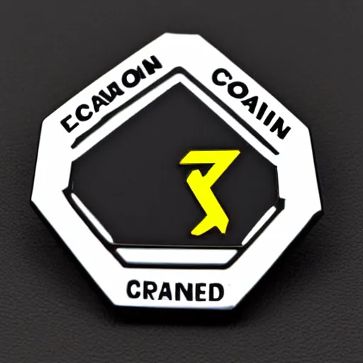 Image similar to a diamond enamel pin depicting a caution hazard label, smooth curves