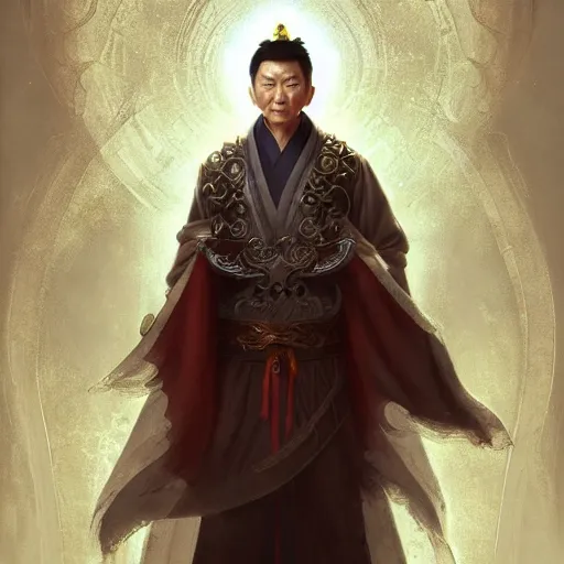 Image similar to a chinese taoist priest, like andy lau, immortal taoist bones, affable ， style of tom bagshaw, cedric peyravernay, peter mohrbacher, victo nga, 4 k hd illustrative wallpaper, animation style, chinese style