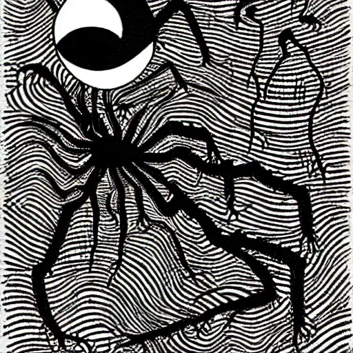 Prompt: arachnophobia, artwork by junji ito