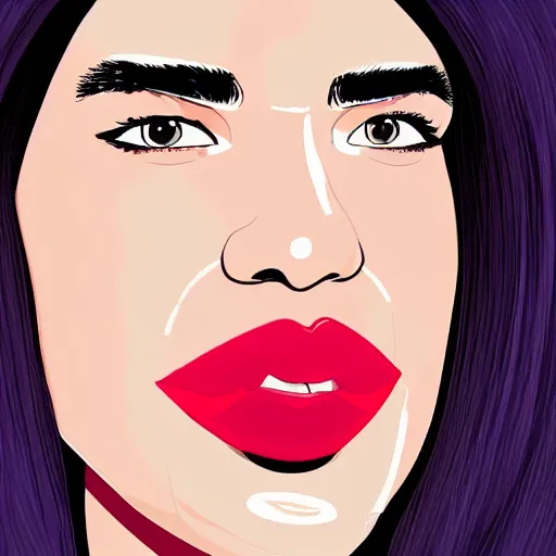 Prompt: caricature of dua lipa, professional, digital art, silly, straight hair