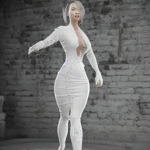 Image similar to muscular oiled woman wearing white ao dai back, fat, ultra realistic, concept art, intricate details, highly detailed, photorealistic, octane render, 8 k, unreal engine.