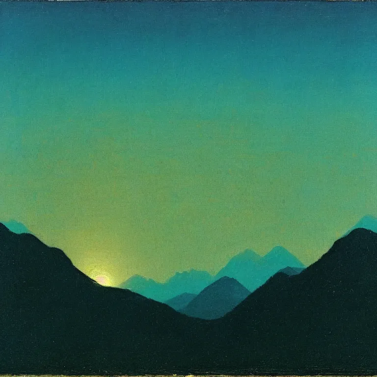 Prompt: caucaus mountains at night, arkhip kuindzhi painting, teal palette