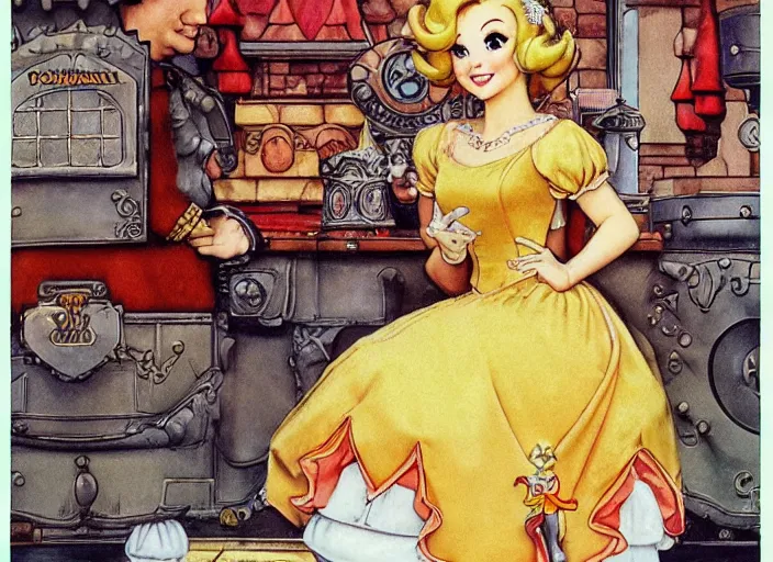 Image similar to princess peach's castle in the style of norman rockwell