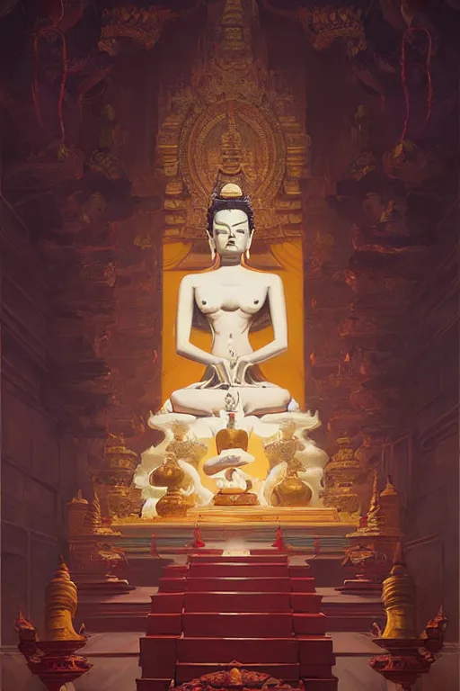 Image similar to temple, buddhism, painting by greg rutkowski, j. c. leyendecker, artgerm