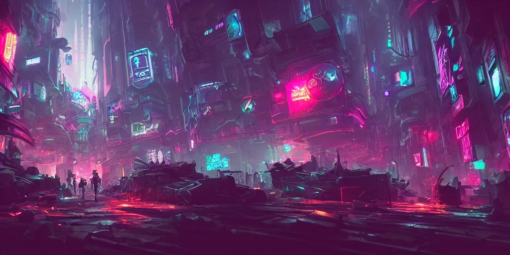 Image similar to wide angle view of piltover underground cyberpunk city, league of legends arcane, highly detailed, digital painting, artstation, concept art, octane render, by federico pelat and liam wong and jonas roscinas and damien peinoit