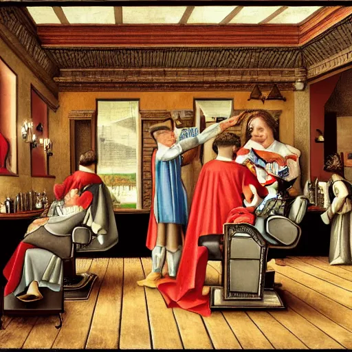 Image similar to barber shop in a renaissance style