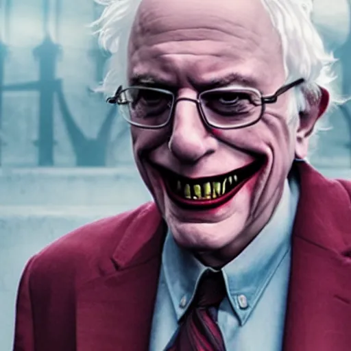 Prompt: film still of Bernie Sanders as joker in the new Joker movie