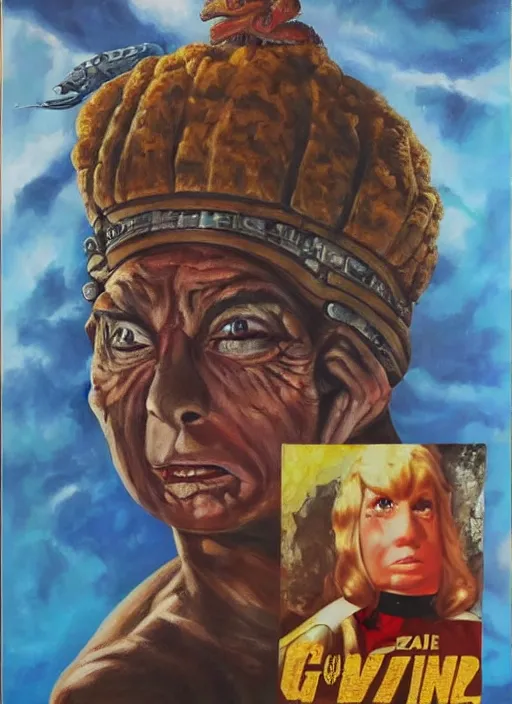 Prompt: oil painting portrait of a lizard person, a gorn from star trek, wearing a blonde wig in a movie poster for gone with the wind