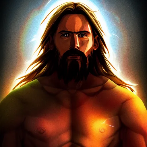 Image similar to jesus christ as a super saiyan 4k, digital art, artstation