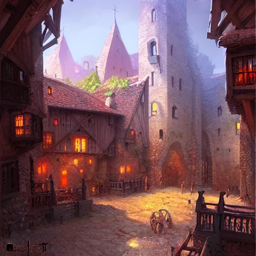 Prompt: a beautiful medieval village by Marc Simonetti