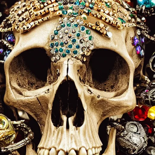 Prompt: a skull made of jewels, national geographic photograph, award-winning