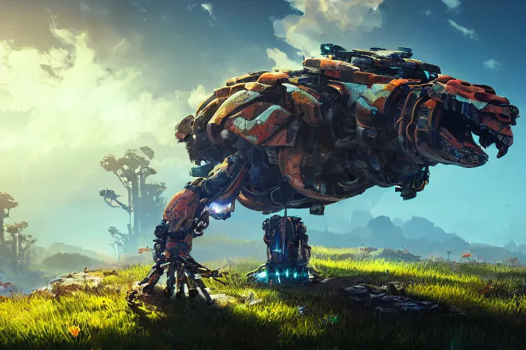 Image similar to shellsnapper machine mecanical creature robot of horizon forbidden west horizon zero dawn radiating a glowing aura global illumination ray tracing hdr fanart arstation by ian pesty and alena aenami artworks in 4 k