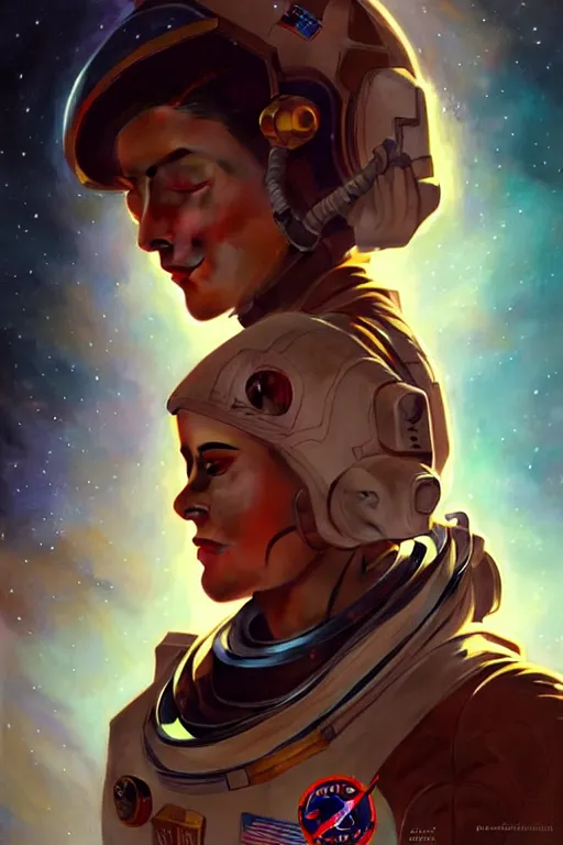 Image similar to a female astronaut on mars, face painting, dramatic lighting, intricate, wild, highly detailed, digital painting, artstation, concept art, smooth, sharp focus, illustration, art by artgerm and greg rutkowski and alphonse mucha, footage from space camera