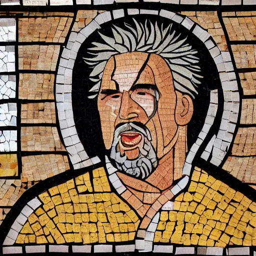 Prompt: ancient greek mosaic of guy fieri, 4 k photograph